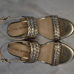 Via Spiga Gold Wedge Sandals with Ankle Strap. New.